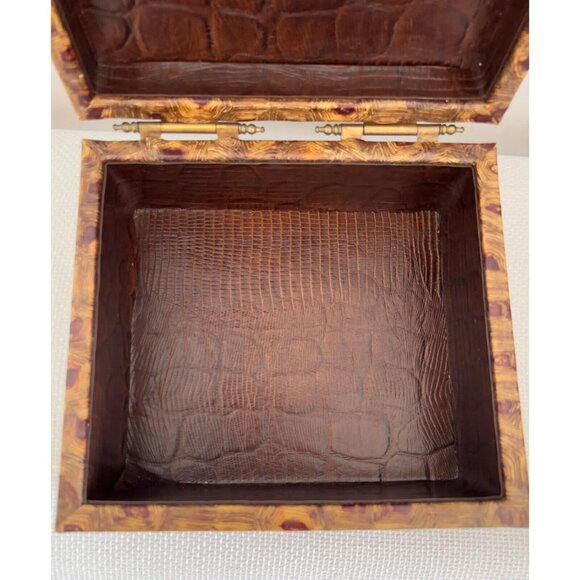 Hinged Faux LeatherHinged Box Animal Skin Decorative Storage 8" x 8" x 4" - Picture 5 of 7